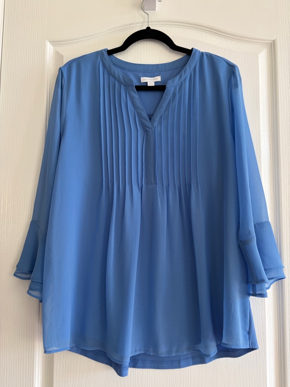 Charter Club Lightweight Blue Pleated Women’s Blouse Sz L